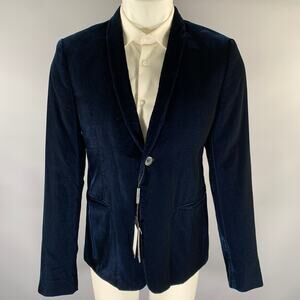EMPORIO ARMANI Size 40 Navy Velvet Acetate Viscose Sport Coat